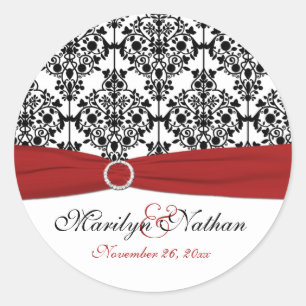 Rood, wit en zwart Damask 1,5" ronde Sticker