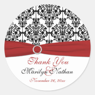 Rood, wit en zwart Damask 3" ronde Sticker