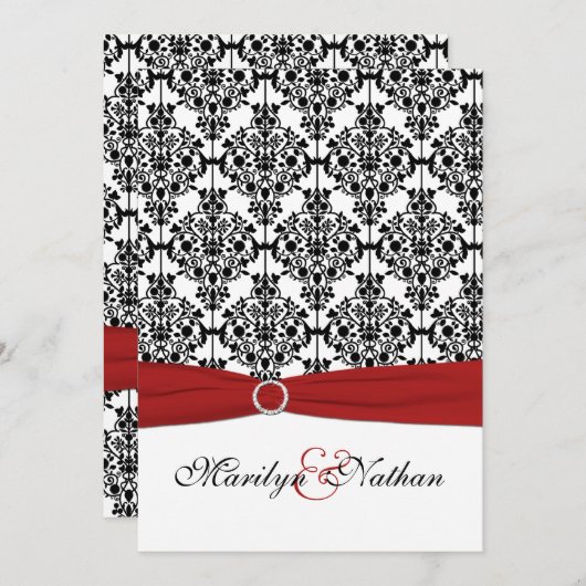 Rood, Wit en Zwart Damask II Uitnodiging voor brui (Voorkant / Achterkant)