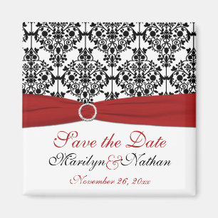 Rood, wit en zwart Damask Wedding Favor Magnet Magneet