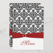 Rood, wit en zwart Damask Wedding Menu Kaart (Voorkant / Achterkant)