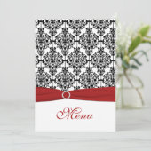 Rood, wit en zwart Damask Wedding Menu Kaart (Staand voorkant)