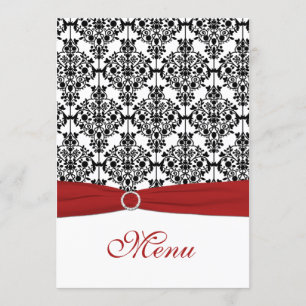 Rood, wit en zwart Damask Wedding Menu Kaart