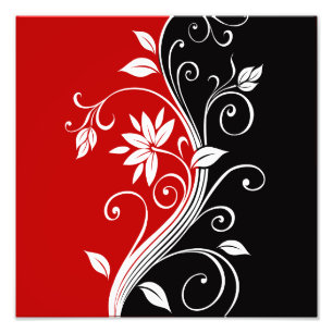 Rood wit en zwart Floral Foto Afdruk
