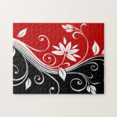 Rood wit en zwart Floral Legpuzzel (Horizontaal)