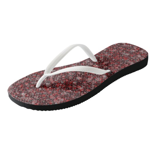 Rood Wit en Zwart Geometrisch abstract Teenslippers (Schuin)