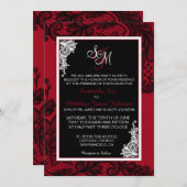 Rood wit en zwart kant bruiloft uitnodiging Kaart (Voorkant / Achterkant)