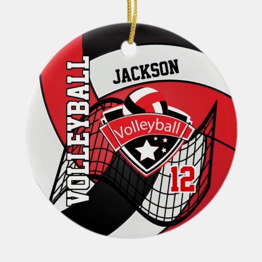 Rood, wit en zwart Logo Volleyball-keramisch ornam Keramisch Ornament (Voorkant)
