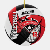 Rood, wit en zwart Logo Volleyball-keramisch ornam Keramisch Ornament (Achterkant)