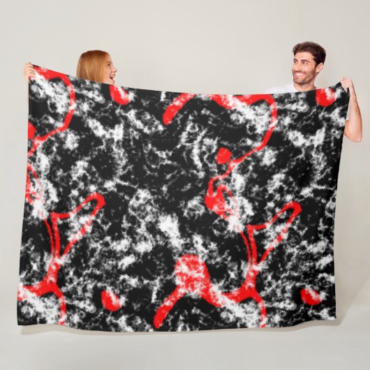 Rood, Wit en Zwart Marmer Abstract Fleece Deken (In situ)