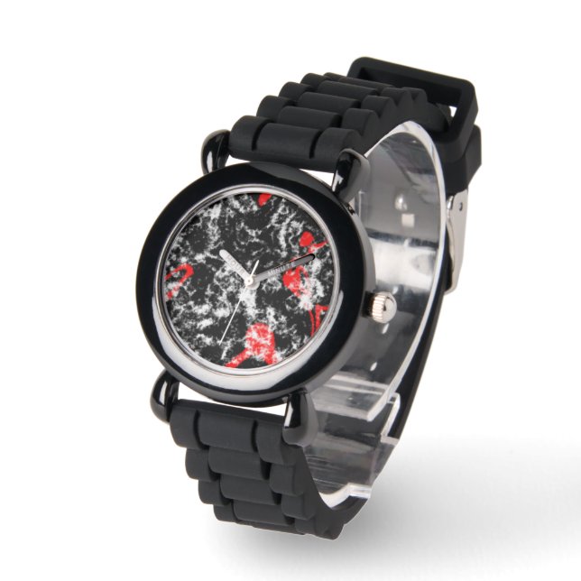 Rood, Wit en Zwart Marmer Abstract Horloge (Hoek)