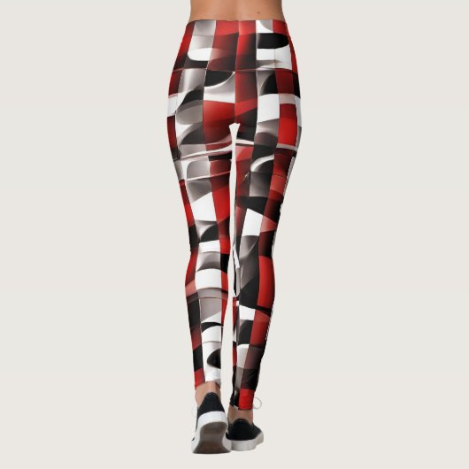Rood, Wit en Zwart Variatie Geruite Leggings (Achterkant)