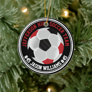 Rood, Wit en Zwart Voetbal ⚽ Keramisch Ornament