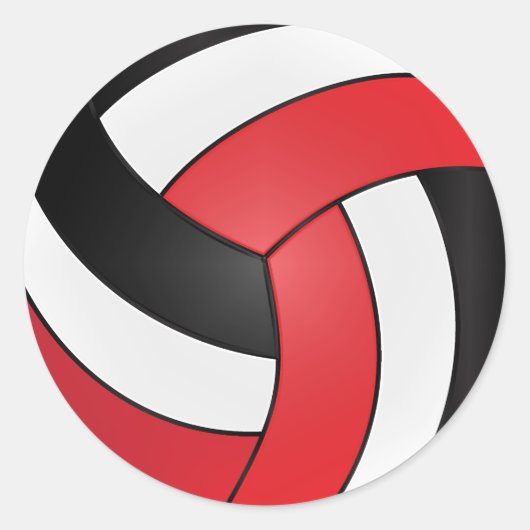 Rood, Wit en Zwart Volleybal Ronde Sticker (Voorkant)
