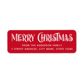 Rood & wit feestelijk Vrolijk Kerstfeest retouradr Etiket (Voorkant)