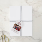 Rood wit fotoscript Kerstmis Cadeaulabel (Met Touw)