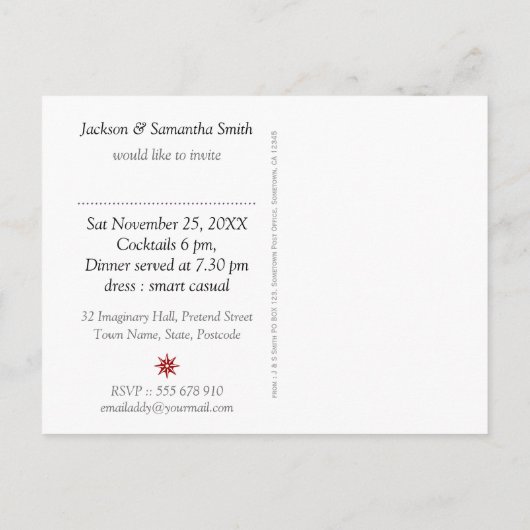 Rood & Wit Fractal Kant Dinner Uitnodiging (Achterkant)