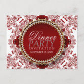 Rood & Wit Fractal Kant Dinner Uitnodiging (Voorkant)