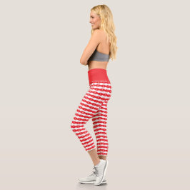Rood & Wit Geometrisch Patroon Capri Leggings