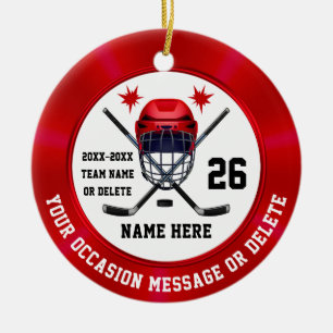 Rood Wit Gepersonaliseerd, Hockey Kerst Ornament