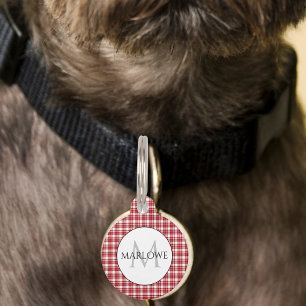 Rood Wit Geruit Monogram Huisdierpenning