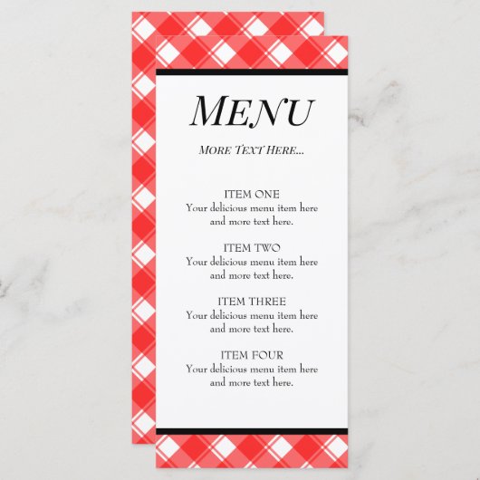 Rood Wit Geruit Patroon Aangepaste Menukaart (Voorkant / Achterkant)