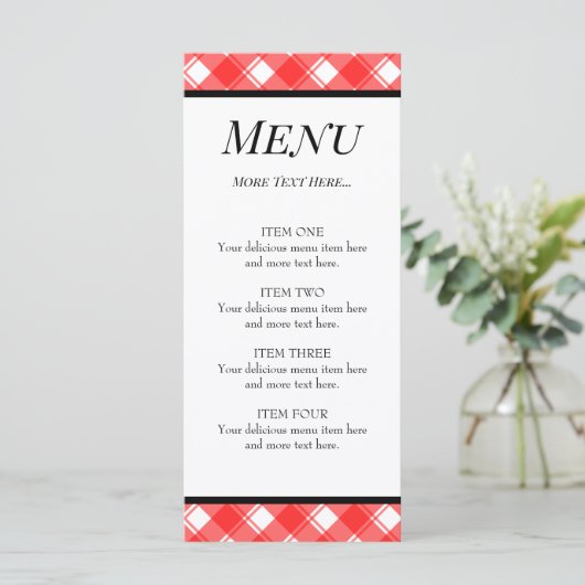 Rood Wit Geruit Patroon Aangepaste Menukaart (Staand voorkant)