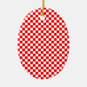 Rood & Wit Geruit Patroon Keramisch Ornament