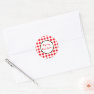 Rood Wit Geruit Prettig Kerstfeest Ronde Sticker