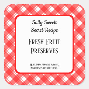Rood wit geruit retro aangepast inmaken of recept vierkante sticker