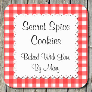 Rood Wit geruite Doily Custom Baking Vierkante Sticker