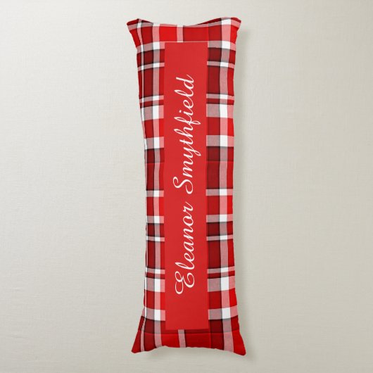 Rood Wit geruite Tartan Custom Lichaamskussen (Voorkant Verticaal)