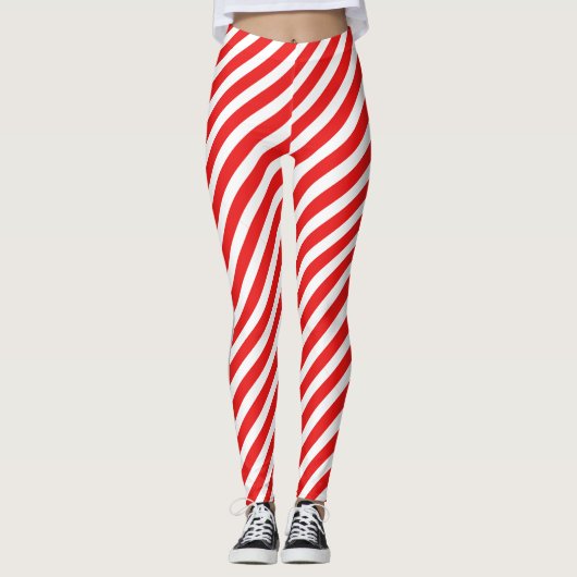 Rood/Wit gestreepte met zij grijze lijn Leggings (Voorkant)