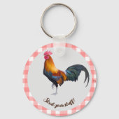Rood & Wit Gingham met Haan Sleutelhanger (Voorkant)