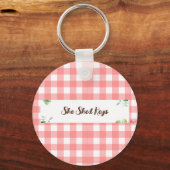 Rood & Wit Gingham met Haan Sleutelhanger (Achterkant)