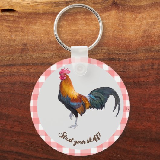 Rood & Wit Gingham met Haan Sleutelhanger (Voorkant)