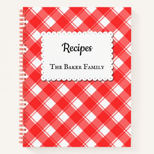 Rood Wit Gingham Plaid Aangepast Recept Boek (Voorkant)