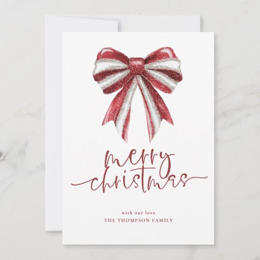 Rood Wit Glitter Bow 2026 Kalender Kerstmis Feestdagenkaart (Voorkant)