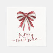 Rood Wit Glitter Bow Vrolijk Kerstfeest Servet (Voorkant)