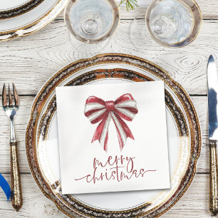 Rood Wit Glitter Bow Vrolijk Kerstfeest Servet