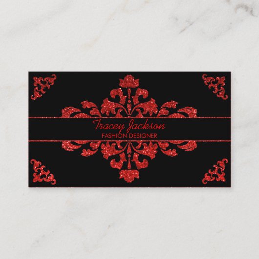 Rood wit glitter damask aangepaste visitekaartjes (Voorkant)