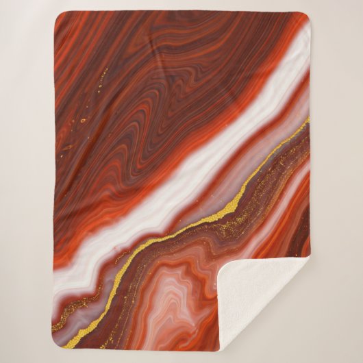 Rood, Wit & Goud Marmeren Luxe Pluche Deken (Voorkant)