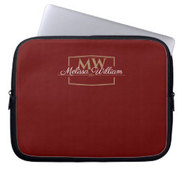 Rood Wit Goud Monogram Naam Script Laptop Sleeve