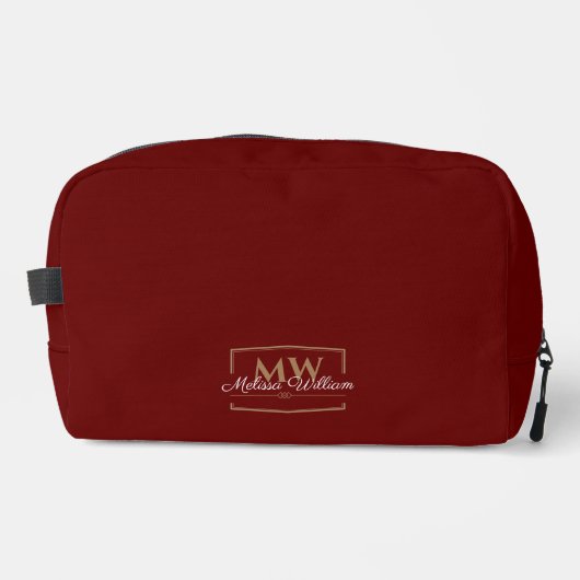 Rood Wit Goud Monogram Naam Script Toilettasje (Voorkant)