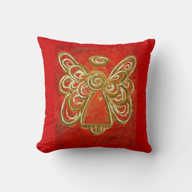 Rood, wit, gouden engel decoratief Sierkussen (Voorkant)
