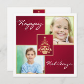 Rood, wit, gouden kerstboomfeestdag Kaart (Voorkant / Achterkant)