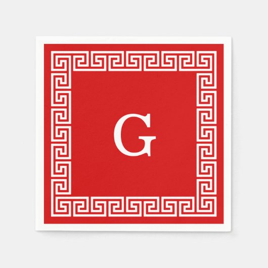Rood, wit Grieks nummer 1 gevat monogram Servetten (Voorkant)