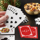 Rood Wit Grieks Sleutel #2 Ingelijste 3 Init Monog Pokerkaarten (Insitu)
