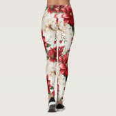 Rood Wit Groen Bloemen Patronen Elegant Groot Chiq Leggings (Achterkant)