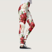 Rood Wit Groen Bloemen Patronen Elegant Groot Chiq Leggings (Rechts)